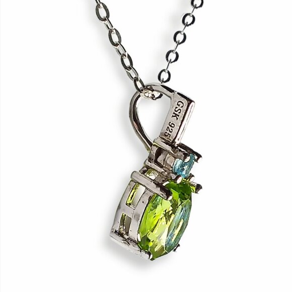 Green Peridot Swiss Blue Topaz 925 Sterling Silver Pendant Necklace 18in 2.8g - Picture 5 of 10